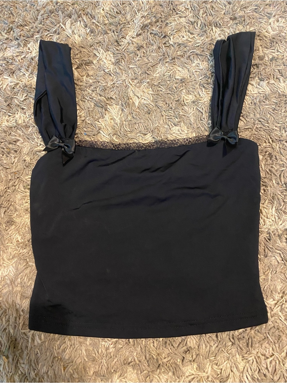 Princess Polly Women's Black Square Neck Tank with Bow Strap Detail